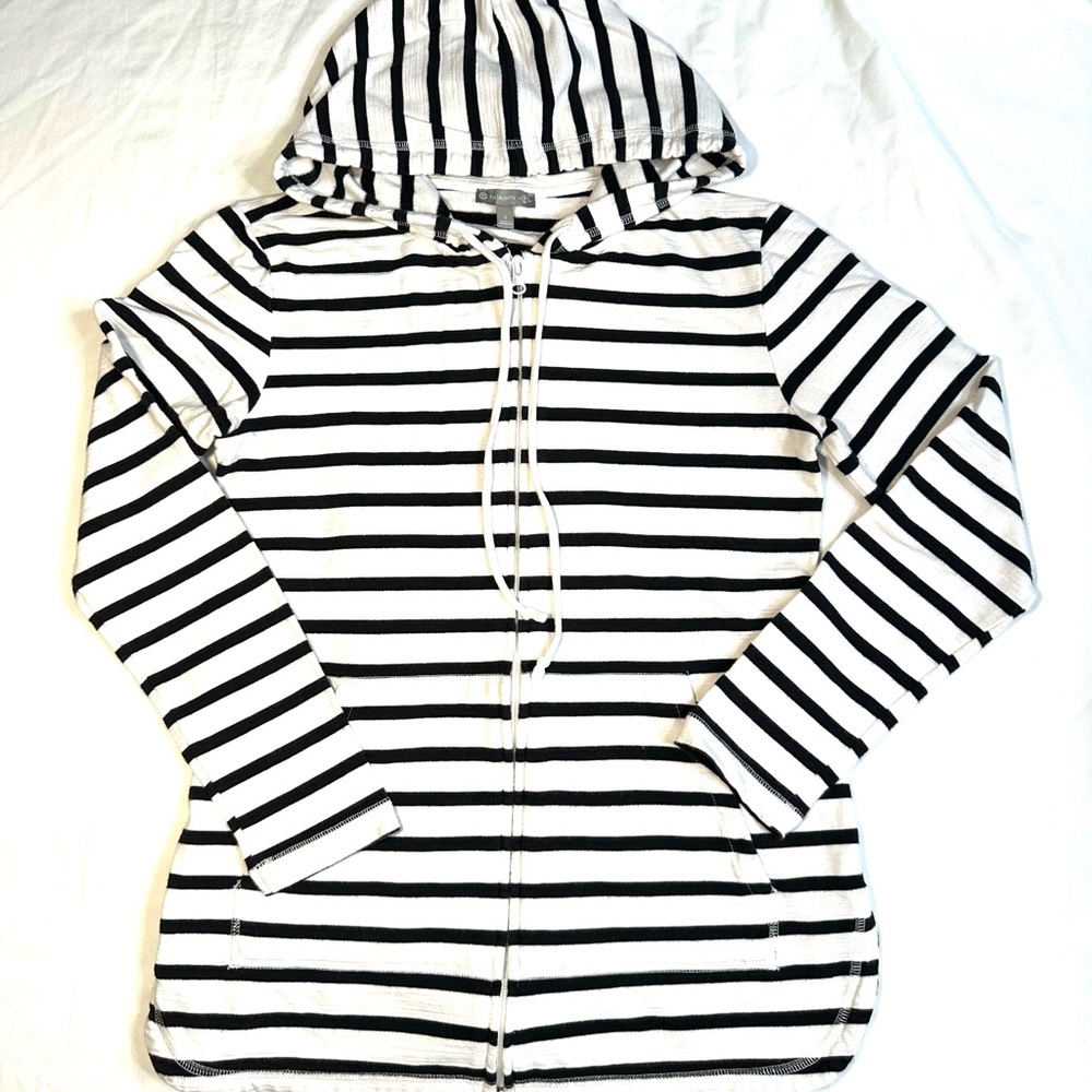 T by Talbots Striped Black and White Hoodie